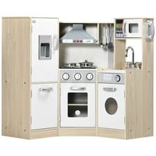 Image of HOMCOM Corner Kids Kitchen w/ Sound Light, Phone, Microwave, Oven, Range Hood