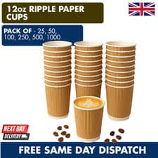 Image of 12oz Triple-Walled Paper Kraft Disposable Coffee Cups for Hot & Cold Drinks