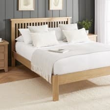 Image of Double Size Bed Cheshire Whitewash Solid Oak 4ft 6in Bedroom Frame Low Footboard