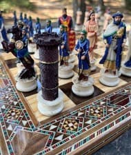 Image of Collector Crusaders Chess Set – Inlaid Solid Wood Board & Hand-Painted...