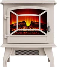 Image of Electric Fireplace Freestanding Vintage Glass Door Log Flame Heater Black