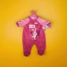 Image of Baby Born dolls Outfit For 43cm Doll. Pink Baby Grow With Rabbit .