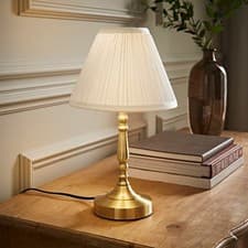 Image of Antique Brass Touch Table Lamp Traditional 36CM Light Pleated Shade Dimmable