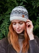 Image of Hand Knitted Pachamama Natural Beanie Hat For Women Fair Trade Fleece Lined 