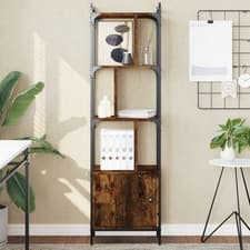 Image of Bookcase Smoked Oak 44.5x30x154.5cm Engineered Wood & Steel Zigzag Shelf w/ Door