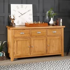 Image of Cheshire Sideboard Oak Large 3 Drawer 3 Door Furniture Storage Unit Living Room