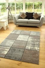 Image of New Taupe Silver Cream Blocks Modern Small Large Thick Soft Floor Mat Rugs
