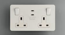 Image of Metal Range 13A 2 Gang DP Switched Socket 65W Dual USB-C - White