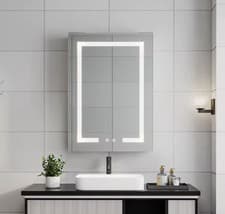 Image of Haodirect Single Door Rectangular Bathroom Mirror Cabinet Surround LED Light