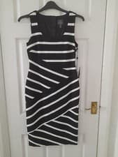 Image of Adrianna Papell Ottoman Striped Sheath Black & Ivory Dress Uk Size 10/US Size 6