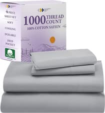 Image of Luxury 1000 Thread Count King Size Cotton Sateen Sheet Set - Light Grey
