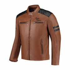 Image of Rusty Stitches Jari V2 Motorbike Motorcycle Leather Jacket Cognac / Black