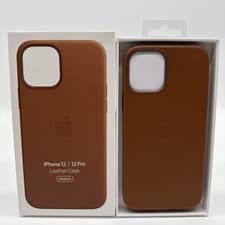 Image of OFFICIAL GENUINE APPLE IPHONE 12 / 12 PRO LEATHER MAGSAFE CASE SADDLE BROWN NEW