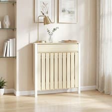 Image of Radiator Cover with Drawer and Vertical Slats, Heating Cover Oak