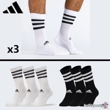 Image of ADIDAS CUSHIONED CREW SOCKS MENS 3S UNISEX 3 PAIR PACK BLACK WHITE 3 STRIPES