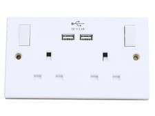 Image of 2 x 2 Gang 13A Switched Twin Socket, 2 USB Charger Ports(1 Piece also available)