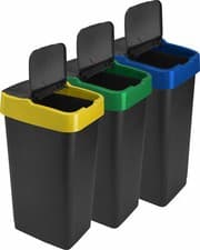 Image of 3x 60L Plastic Indoor Recycling Bin with Double Swing Lid Top Colour Coded
