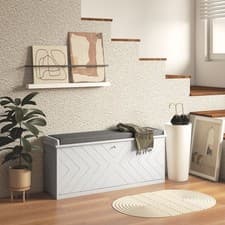 Image of Upholstered Shoe Bench with Flip Drawer, Cushion for 10 Pairs of Shoes