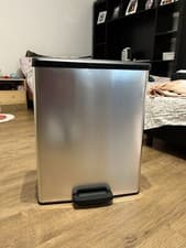 Image of CURVER Metal Effect 100% recycled pedal touch Deco Bin, Metallic Silver, 65 L