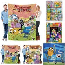 Image of Adventure Time Finn & Jake Flannel Blanket Soft Warm Sofa Throw Over Blanket