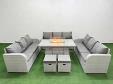Image of Fimous Outdoor Rattan Garden Furniture Set with Gas Fire Pit Dining Table Sofas