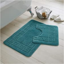 Image of Greek Key Pattern Bath Mats 2 Piece Sets Non Slip, Soft Washable Rug Quick Dry W