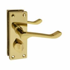 Image of Door handle Privacy bathroom Victorian Scroll in Brass polished 120x42mm