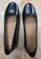 Image of Clarks Artisan Henderson Rich Black Leather Flat Ballet Shoes, UK6D, BNWB