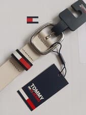 Image of 75cm 30" TOMMY HILFIGER LEATHER Classic Beige Oval Buckle BELT New Tags