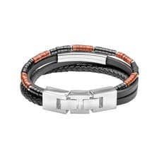 Image of Fred Bennett Bracelet B5637 Mens Multi-Layered Leather &Stainless Steel RRP £50
