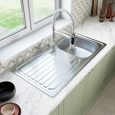 Image of Stainless Steel Single Bowl Inset Kitchen Sink Left Hand Modern Drainer Wastes