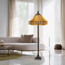 Image of Tiffany Hexagone Style Floor Lamp 16inch Stained Glass Shade Bedroom Home Living