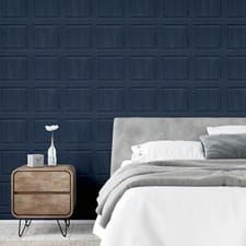 Image of Navy Blue Wallpaper Arthouse 909601 Rustic Washed Wood 3D Panelling Effect