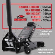 Image of HAWK 3 T TONNE QUICK LIFT LOW PROFILE HYDRAULIC FLOOR JACK HEAVY DUTY CAR GARAGE