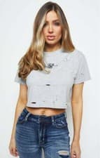 Image of SikSilk Womens Grey Distressed Crop Tee UK10 Small