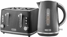 Image of Daewoo Cascade 1.7L Jug Kettle and 4 Slice Toaster Black Ribbed Texture Design
