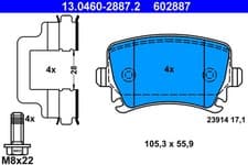 Image of Rear ATE 13.0460-2887.2 Brake Pad Set, disc brake for AUDI,SEAT,SKODA,VW