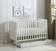 Image of mcc direct Wooden Baby Cot Bed & Drawer & Aloe Vera Mattress (Orlando Drawer)