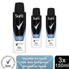 Image of Sure Men Anti Perspirant 48H Protection Invisible Ice Deodorant, 3 Pack, 150ml