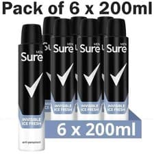 Image of Sure Men Invisible Ice Fresh Anti Perspirant Aerosol Spray Deodorant Pack6x200ml