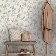 Image of Rasch Silver Birch Tree Branches Leaves Metallic Textured Wallpaper Blue 311419