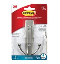 Image of Command Bathroom Large Double Hook, Pack of 1 Hook L - double, Satin Nickel 
