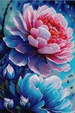 Image of Counted Cross Stitch Kit 14 ct Flowers Pink Blue 34x47cm Joy Sunday DIY UK