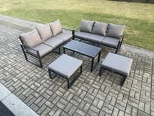 Image of Fimous Aluminium 8 Seat Lounge Sofa Set Garden Furniture Coffee Table Dark Grey