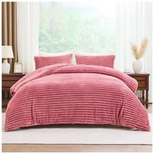 Image of Osum Ribbed Duvet Quilt Cover Pillowcase Fluffy Warm Teddy Fleece Bedding Set