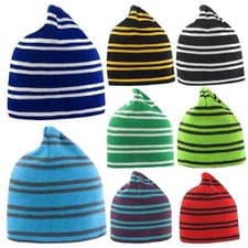 Image of RESULT TEAM KNITTED REVERSIBLE STRIPE BEANIE WARM WINTER HAT RC354