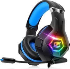 Image of Gaming headset stereo surround sound with RGB lights & adjustable Mic