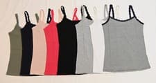 Image of Ex M&S Cami Top Vest Womens Black White Navy Pink Khaki Grey 6-28 Lace New