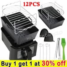 Image of 12X Air Fryer Accessories Set Steel Rack Grill.Baking.Pots Dual.Basket For.Ninja