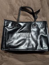 Image of DKNY Black Metallic Look Tote Bag with Shoulder Strap Brand New